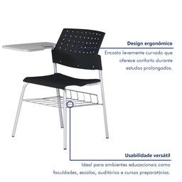 Carteira Escola Cadeira com Prancheta e Suporte para Livros Movie - 4
