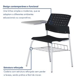 Carteira Escola Cadeira com Prancheta e Suporte para Livros Movie - 7
