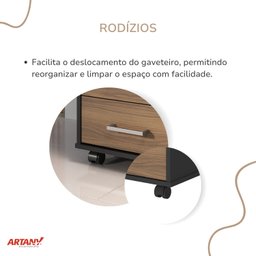 Gaveteiro Executivo 3 Gavetas com Rodinhas e Chave para Escritório - 9