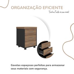 Gaveteiro Executivo 3 Gavetas com Rodinhas e Chave para Escritório - 6