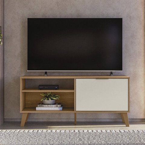 Rack Madri para TV até 50'' para Sala 120 cm Compacto Peternella:Nature/Off White