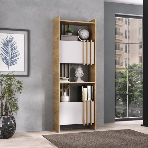 Estante de Livros 63,6CMX180,3cm 2 Portas Arbos Bege/Olmo/Branco Artany