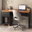 Ver imagem 1 de Escrivaninha Mesa Escritório Retrô com Sky para Home Office 2 Gavetas 135cm Freijó e Preto Artany