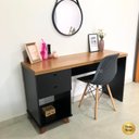 Ver imagem 5 de Escrivaninha Mesa Escritório Retrô com Sky para Home Office 2 Gavetas 135cm Freijó e Preto Artany