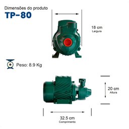 Bomba Periférica Tp-80 1,0 Cv Monofásico Motor Thebe Ip44 127/220v - 2