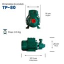 Ver imagem 2 de Bomba Periférica Tp-80 1,0 Cv Monofásico Motor Thebe Ip44 127/220v
