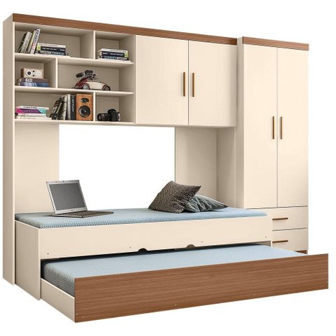 Quarto Infantil Chiara com Cama Auxiliar Off White Carvalho - Phoenix Baby