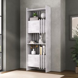 Estante para Livros Arbos 2 Portas 6 Prateleiras Ripado Concreto - Artany - 1