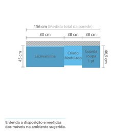 Guarda Roupa Modulado 3 Portas 1 Gaveta com Escrivaninha e Painel Master Luciane Móveis - 4
