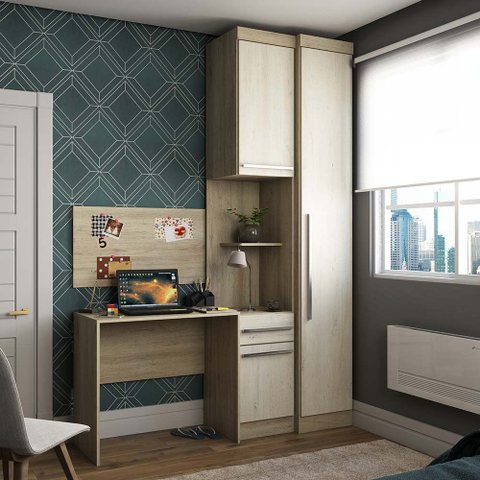 Guarda Roupa Modulado 3 Portas 1 Gaveta com Escrivaninha e Painel Master Luciane Móveis