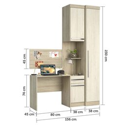 Guarda Roupa Modulado 3 Portas 1 Gaveta com Escrivaninha e Painel Master Luciane Móveis - 5