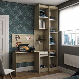 Guarda Roupa Modulado 3 Portas 1 Gaveta com Escrivaninha e Painel Master Luciane Móveis - 2