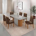 Ver imagem 1 de Mesa de Jantar Aspen 180cm Tampo Mdf Vidro Canto Copo com 6 Cadeiras Eloise Moderna Mobília