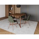 Ver imagem 1 de Mesa Jantar Industrial Base Cobre V 90cm Quadrada Amêndoa C/ 4 Cadeiras Cobre Eames Estofadas Verdes