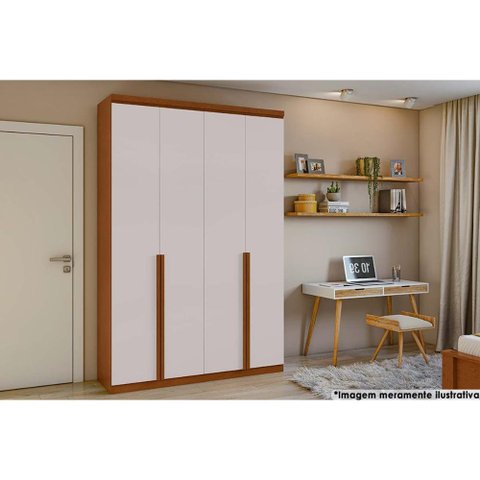 Guarda Roupa Solteiro 4 Portas e 2 Gavetas Alonzo New Amendoa/off White - Lopas