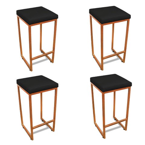 Banqueta Alta para Cozinha Industrial Kit 4 Nick Bronze e Sintético D03 - D’Rossi
