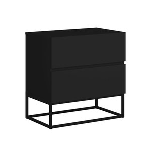 Mesa de Cabeceira 2 Gavetas Preto para Cama Casal com Pés de Ferro Estilo Industrial Ultra Moderno