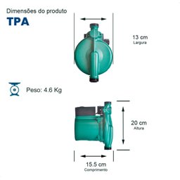 Bomba Monoestágio Tpa 25-12-200 Monofásico Motor Thebe 270w 127v - 2