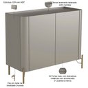 Ver imagem 3 de Aparador Buffet para Sala de Jantar 2 Portas Pés Industrial Dourado Naim I03 Grigio - Lyam Decor
