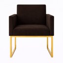 Ver imagem 1 de 1 Poltrona para Recepção Lina com Base de Ferro Dourado Resistente Marrom