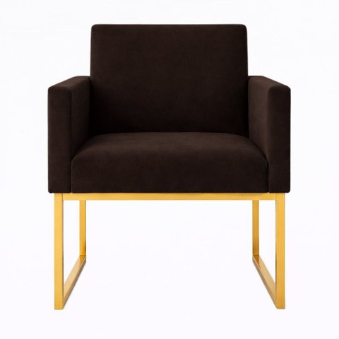 1 Poltrona para Recepção Lina com Base de Ferro Dourado Resistente Marrom