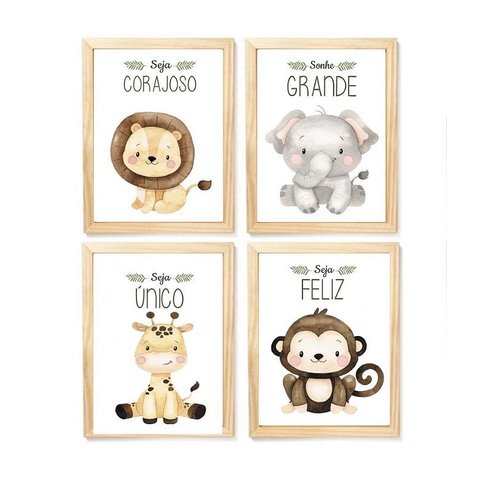 Kit Quadro Decorativo Infantil Safari Quarto Criança Bebê Enxoval