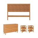 Ver imagem 2 de Conjunto Cabeceira Casal com 2 Mesas de Cabeceira e Cômoda Oiti CabeCasa MadeiraOriginals Marrom