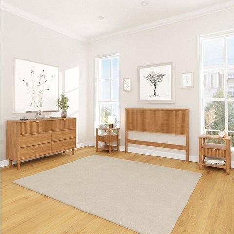 Conjunto Cabeceira Casal com 2 Mesas de Cabeceira e Cômoda Oiti CabeCasa MadeiraOriginals Marrom