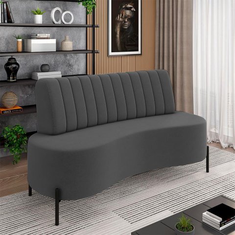 Sofá Living Decorativo 2 Lugares 1,35m Katara Pés de Ferro Veludo Grafite G33 - Gran Belo