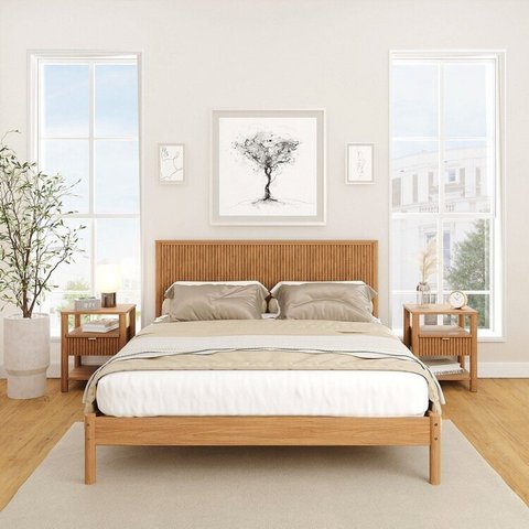 Conjunto Cama Queen com 2 Mesas de Cabeceira Oiti CabeCasa MadeiraOriginals Marrom