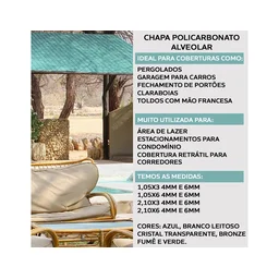 CHAPA DE POLICARBONATO ALVEOLAR BRANCO LEITOSO 2,10X2,00X6MM - 4