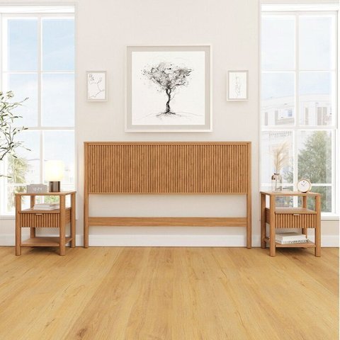 Conjunto Cabeceira Queen com 2 Mesas de Cabeceira Oiti CabeCasa MadeiraOriginals Marrom