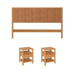 Conjunto Cabeceira Queen com 2 Mesas de Cabeceira Oiti CabeCasa MadeiraOriginals Marrom - 2 Conjunto Cabeceira Queen com 2 Mesas de Cabeceira Oiti CabeCasa MadeiraOriginals Marrom - 2