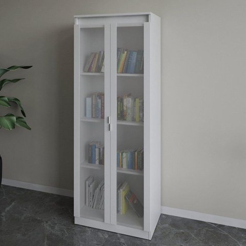 Armário para Escritório com 2 Portas de Vidro e 4 Prateleiras ME4189 Branco