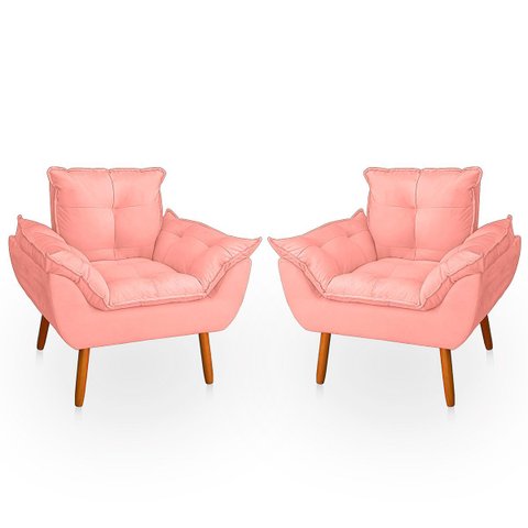 Kit 2 Poltrona Opala para Sala Confortável e Reforçada Suede