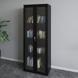 Armário para Escritório Alto 2 Portas de Vidro 4 Prateleiras MDP Preto Linha ME - 1 Armário para Escritório Alto 2 Portas de Vidro 4 Prateleiras MDP Preto Linha ME - 1