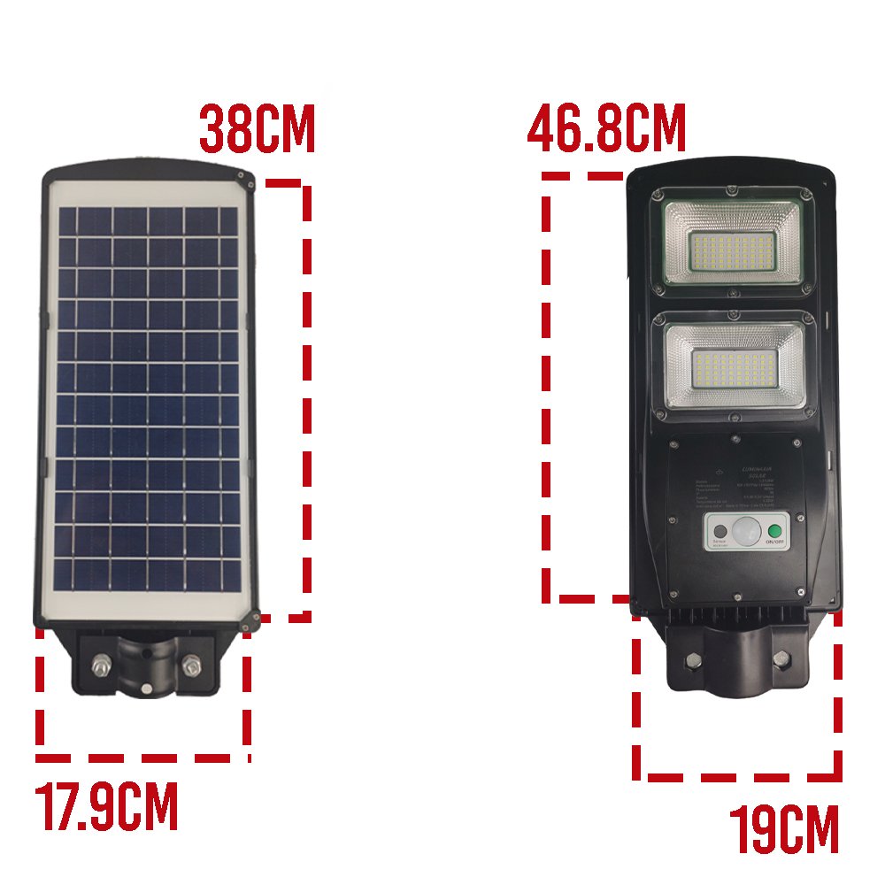 Luminária Solar 120W Poste 3 Unidades LED Controle e Sensor Timer Parede Casas e Jardins - 2