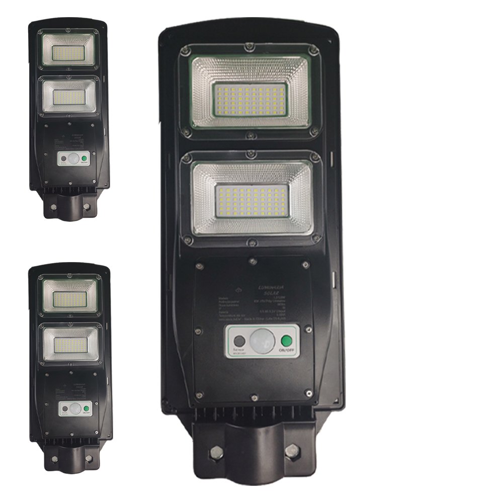 Luminária Solar 120W Poste 3 Unidades LED Controle e Sensor Timer Parede Casas e Jardins - 1