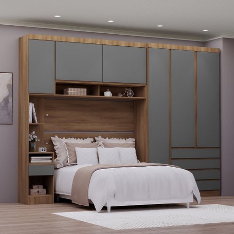 Guarda Roupa Dormitório Modulado Veneza Casal 1,38 m Avelã e Cinza Supremo Luciane M02