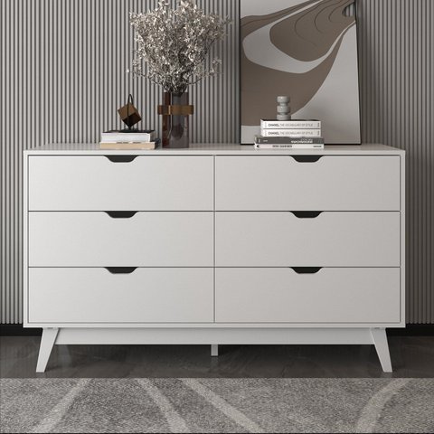 Cômoda Ester com 6 Gavetas e Pé Cônico 136cm CM8044 Branco