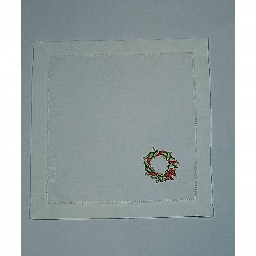 Guardanapo de Linho Natal Branco Bordado com Quirlandinha 45x45 Cm - 2