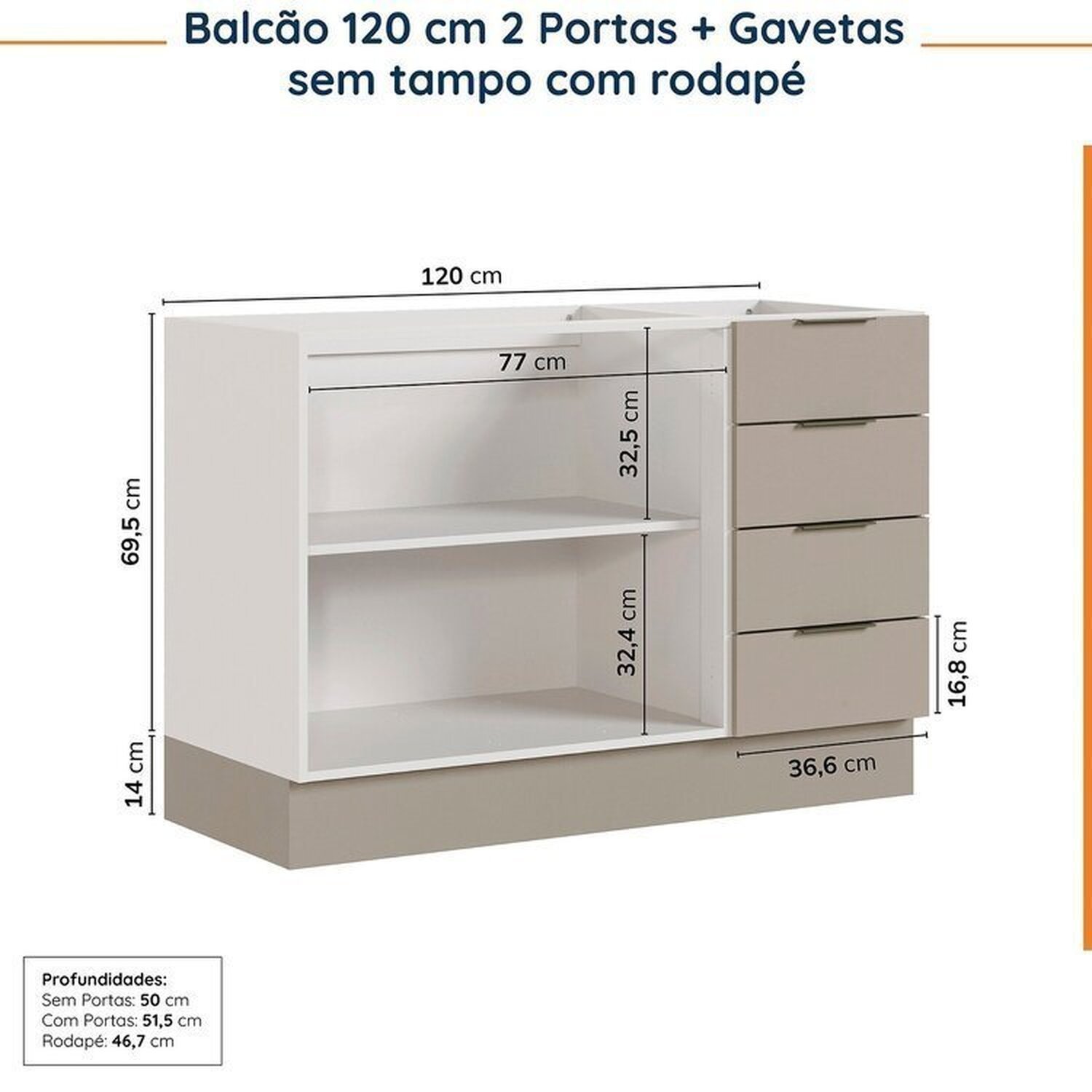 Cozinha Modulada 2 Peças sem Tampo com Rodapé 1 Aéreo e 1 Balcão Ipanema Cabecasa Madeiramadeira - 14