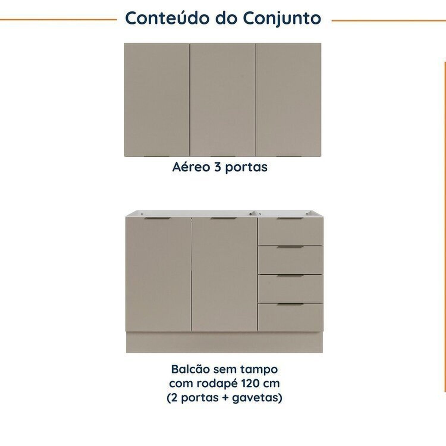 Cozinha Modulada 2 Peças sem Tampo com Rodapé 1 Aéreo e 1 Balcão Ipanema Cabecasa Madeiramadeira - 3