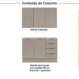 Cozinha Modulada 2 Peças sem Tampo com Rodapé 1 Aéreo e 1 Balcão Ipanema Cabecasa Madeiramadeira - 3
