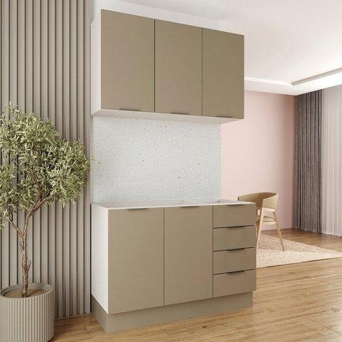 Cozinha Modulada 2 Peças sem Tampo com Rodapé 1 Aéreo e 1 Balcão Ipanema CabeCasa MadeiraOriginals