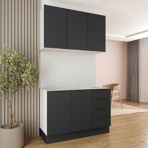 Cozinha Modulada 2 Peças sem Tampo com Rodapé 1 Aéreo e 1 Balcão Ipanema CabeCasa MadeiraOriginals