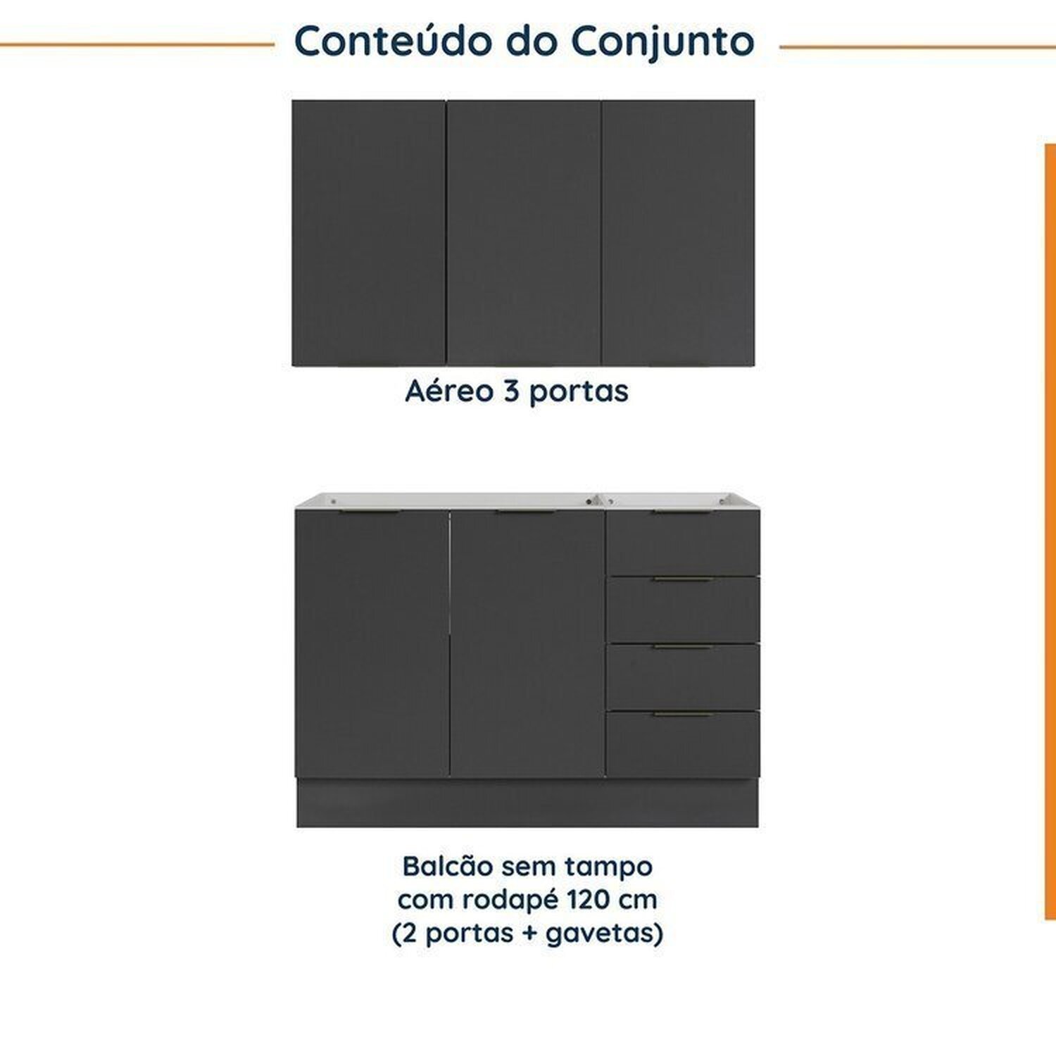 Cozinha Modulada 2 Peças sem Tampo com Rodapé 1 Aéreo e 1 Balcão Ipanema Cabecasa Madeiramadeira - 3