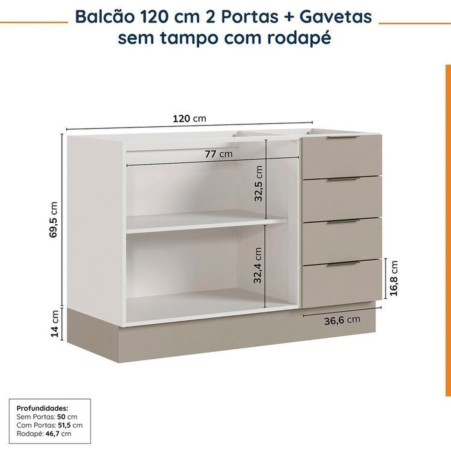 Cozinha Modulada 2 Peças sem Tampo com Rodapé 1 Aéreo e 1 Balcão Ipanema Cabecasa Madeiramadeira - 14