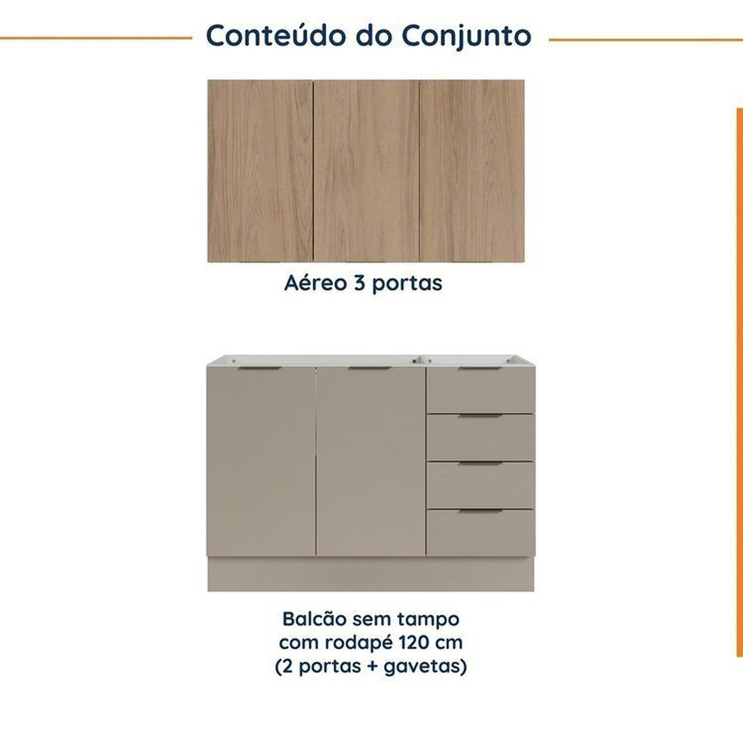 Cozinha Modulada 2 Peças sem Tampo com Rodapé 1 Aéreo e 1 Balcão Ipanema Cabecasa Madeiramadeira - 3