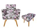 Ver imagem 1 de Kit Poltrona Decorativa Nina + Puff Retangular Suede Triângulo Rosa Pés Madeira Ms Decor